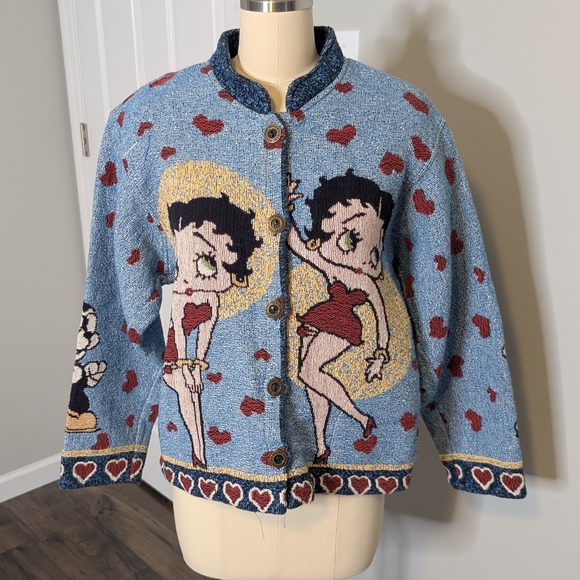 Sugar Street Weavers Betty Boop Vintage 90s Tapestry Sweater/Cardigan Medium